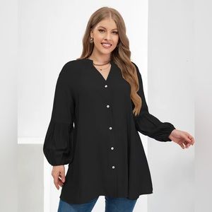 NWT Black Button Down Loose Fitting Blouse  Size 16